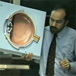 David Jamieson holding a diagram relief of the eye